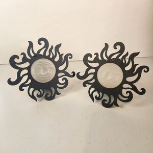 Vintage Sun Celestial Face Partylite Sunbeam Sconce Black Metal Candle Holder